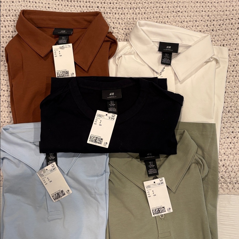 H&M Men's Polo Pack - Black, White, Light Blue, Olive, Brown